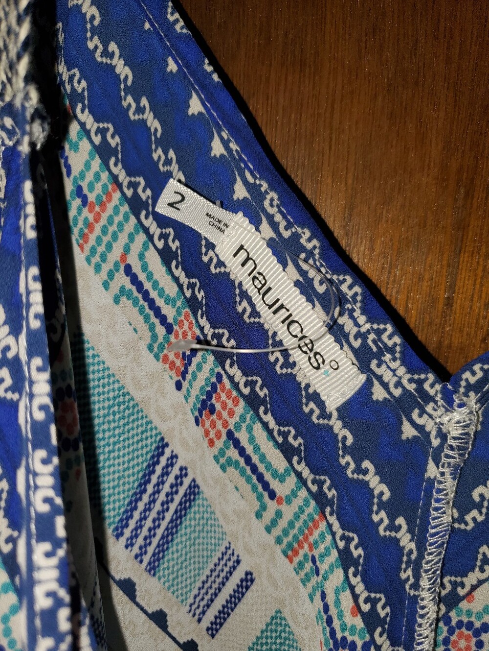 Maurices Plus Sz 2 Blue & Teal Printed Trapeze Tank Top - Picture 2 of 3